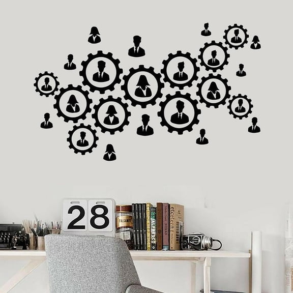 team work Vinyl Wall Decal Business Gears Work Brain Smart Office Decor Wall Stickers enterprise Office Decoration Poster 57x35cm