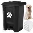 Dog Poop Waste Station With Pedal Lid - 10L Outdoor Trash Can, Includes 100 Waste Bags, Black