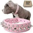 thumbnail image 1 of teemerryca Adjustable Leather Spiked Studded Dog Collars with a Squeak Ball Gift for Small Medium Large Pets Like Cats/Pit Bull/Bulldog/Pugs/Husky, Pink, XL 17.7-20.5 inches, 1 of 3
