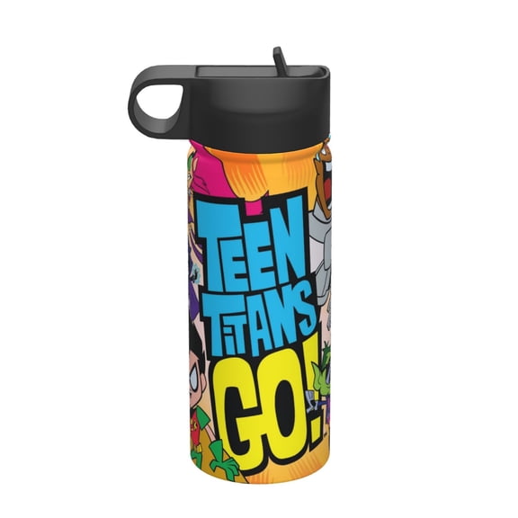 teen titans go Kids Insulated Water Bottle With Straw - 18 Oz Stainless Steel Double Wall Vacuum Cup, Leakproof, Bpa Free, Suitable For Boys And Girls