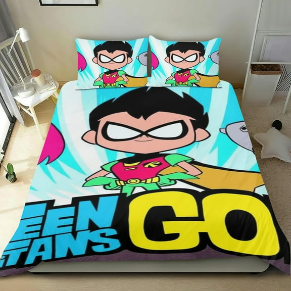 teen titans go Themed Bed Sheet Set Three Piece Set 68x86 In ches Comfortable And Skin Friendly Unique Design Creating A Star Studded Night Home Decor Gifts For Family Friends fans