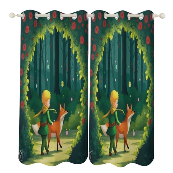teenager And Fox in Enchanted Forest 2 Panels Blackout Curtains for Bedroom Living Room Drapes Kitchen Room Window Blackout Curtain Grommet