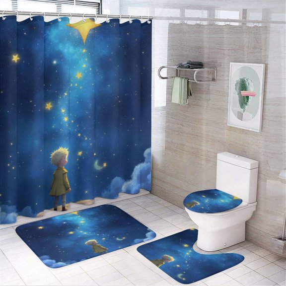 teenager Watching Stars Shower Curtain Bathroom Sets Toilet Lid Rug, Bath Mat And Contour Mat, Shower Curtain 4Pcs