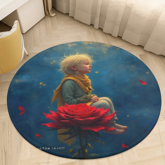 teenager on A Red Flower Round Area Rugs for Bedroom Living Room, 5FT Soft Indoor Circle Carpets, Carpet Home Decor Floor Mat