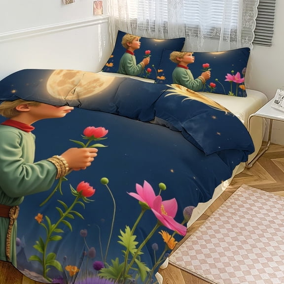 teenager with Flowers Under Moonlight Bedding Set Couple Bedclothes Pillowcase Customized Home Textiles Bed Set for Bedroom Decoration