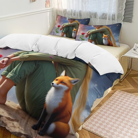 teenager with Fox And Rose Duvet Cover Set Bedding Set Polyester Quilt Cover for Bedroom Decoration