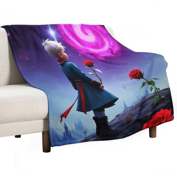 teenager with Rose Under Starry Sky Throw Blanket Warm Microfiber Flannel Bedroom Decor Blankets For Beds