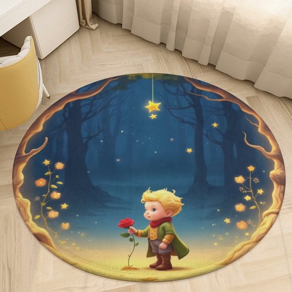 teenager with Rose in Enchanted Forest Round Area Rugs for Bedroom Living Room, 3FT Soft Indoor Circle Carpets, Carpet Home Decor Floor Mat