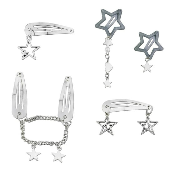 tegongse 10Pcs/5Pcs Alloy Star Hair Clips Lightweight Barrettes Metal Chain Pentagrams Pendant Hairpin Accessories for Daily Wear