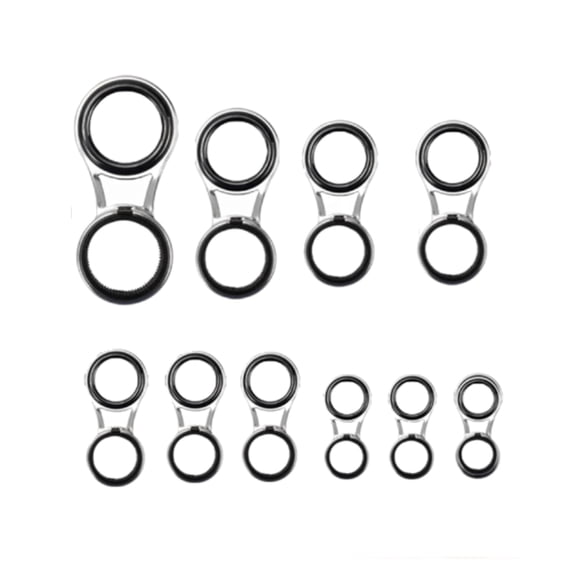 10Pcs Fishing Rod Tip Eyes Repair Kits 10 Size Fishing Rod Tip Replacement Set Stainless Steels Ceramic Guides Rings Set
