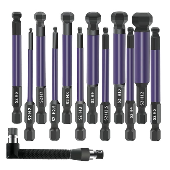 tegongse 13Pcs Ball End Hex End Screw Driver Bit Set 1/4inch Hex Magnetic Ball Screw Driver Bit Repairing Tool Accessory