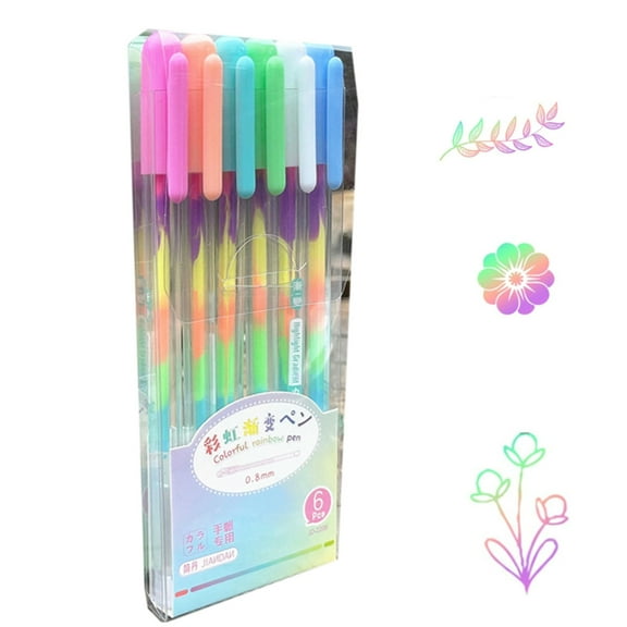 tegongse 6/12x Rainbow Gel Pen Colorful Rainbow Pen Rainbow Ballpoint Pen Neons Gel Pen for Writing Drawing Journaling Sketching