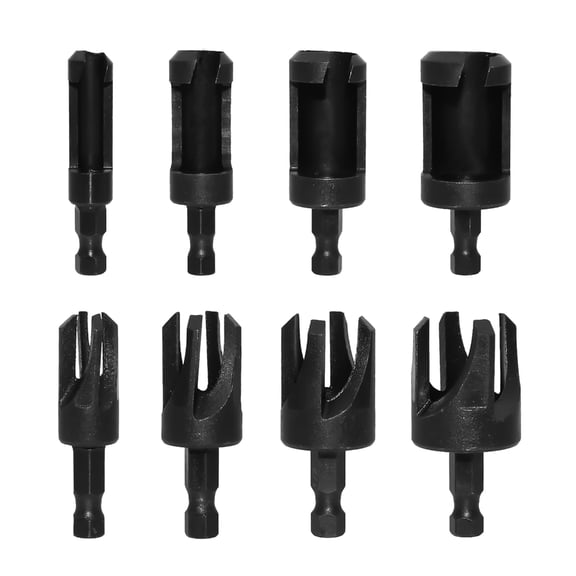 tegongse 8Pcs Wood Plug Cutter Drill Bit Set, Straight and Tapered Taper 1/4" 3/8" 1/2" 5/8" Cutting Tool Cork Drill BitKnife