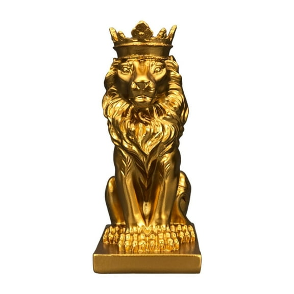 tegongse Decorative Lion with Crowned Sculpture Resin Table top Ornament 14.5cm for Living Room Office or Study Decoration