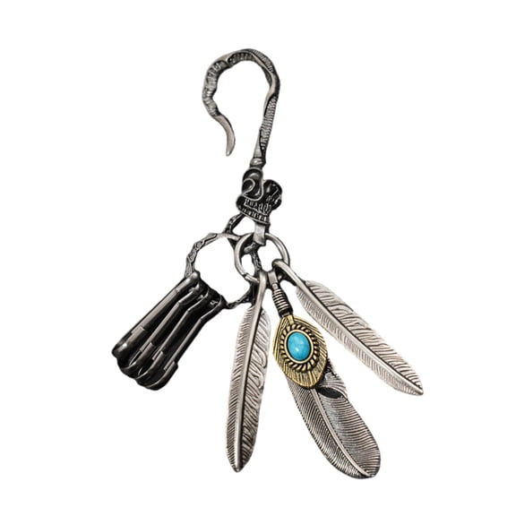 tegongse Fashionable Handcraft Feather Keychain Charm with Turquoise Accent Portable Accessory for Daily Use or Gifts Giving