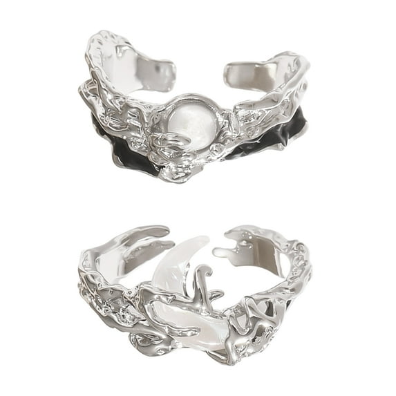 tegongse High Quality Metal Adjustable Open Rings with Exquisite Craftsmanship Unique Sun and Moon Rings for Fashion Enthusiasts