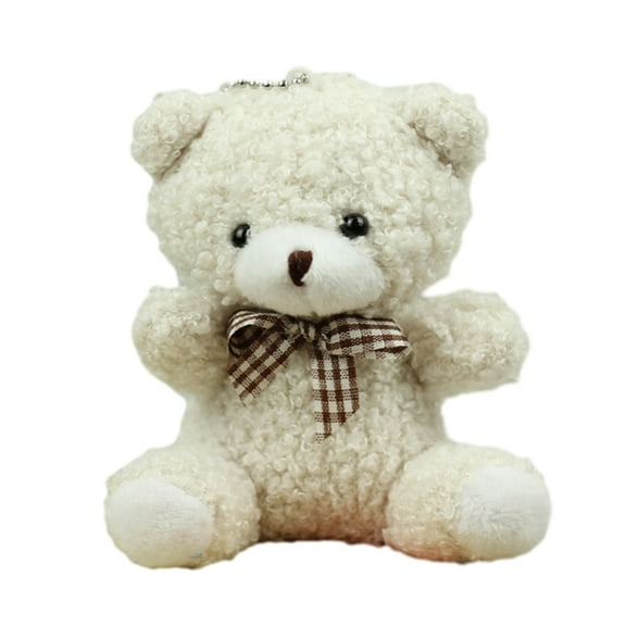 tegongse Lovely Fluff Stuffed Keychain Handmade Bowknot Plush Bear Keyring Soft Cartoon Animal Pendant Versatile Bag Accessory