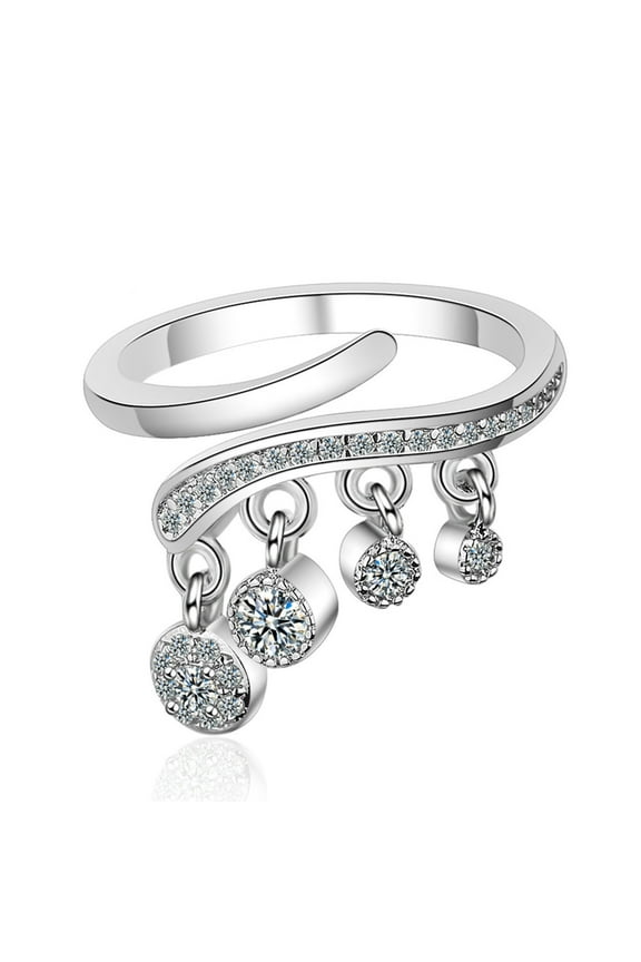 Open Ring Cubic Zirconia Dangle Tassel Adjustable Stacking Ring Statement Joint Finger Ring Wedding Promise Gift Jewelry