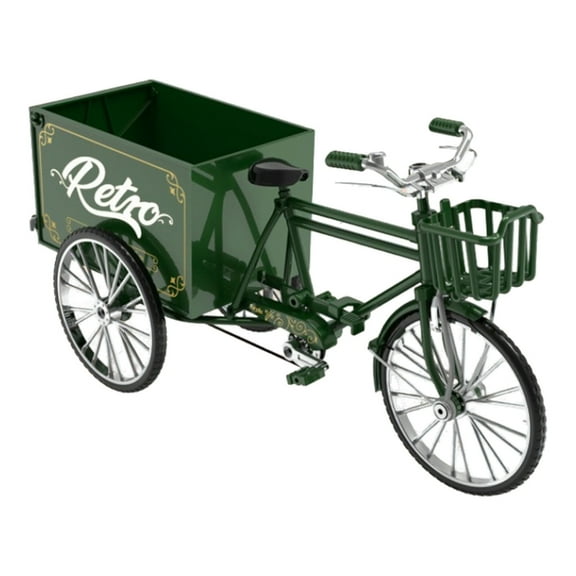 tegongse Retro Metal Three Wheeled Flatbed Truck Model Nostalgic Tricycle Toy for Home Office Decoration with Carrying Function