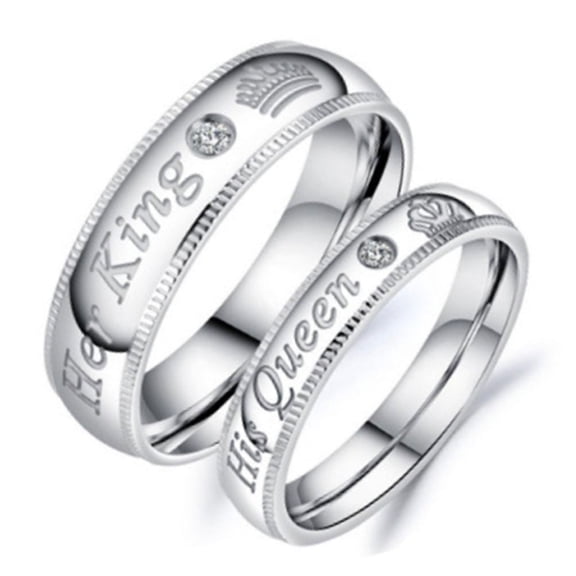 tegongse Trendy Couple for Pledge Love Token Ring With Letter His Queen&Her King Engraved Wedding Ring For Women&men Finger Rings