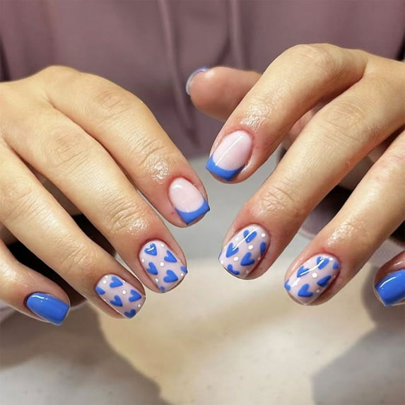tegongse Valentine Fake Nail Square Press on Nail Acrylic Nail Full Cover False Nail Stick on Nail Gloss Artificial Nail 12 Sizes