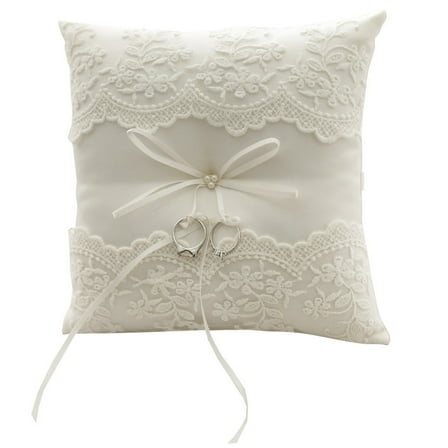 tegongse Wedding Rings Pillow for Wedding Decoration Exquisites Laces Pearls Rings Pillow Decoration Bridals Cushions with Ribbon