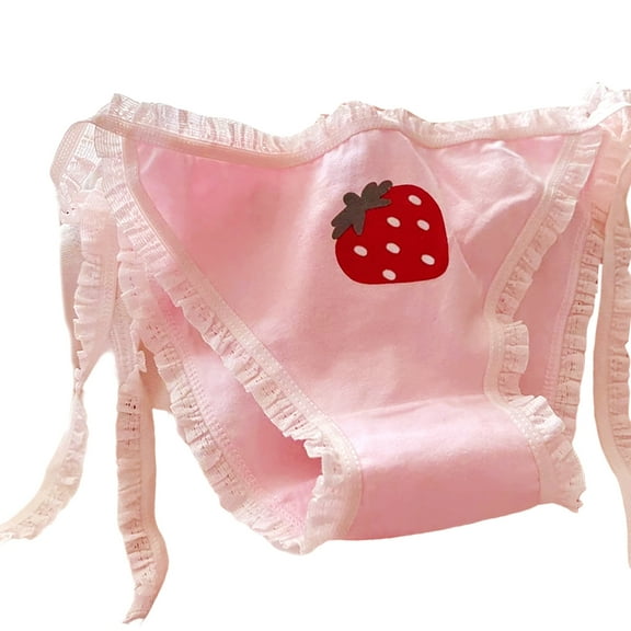 tegongse Womens Japanese Side Tie String Panties Sweet Ruffle Lace Trim Briefs Underwear Sweet Anime Lingerie Underpants Hipsters