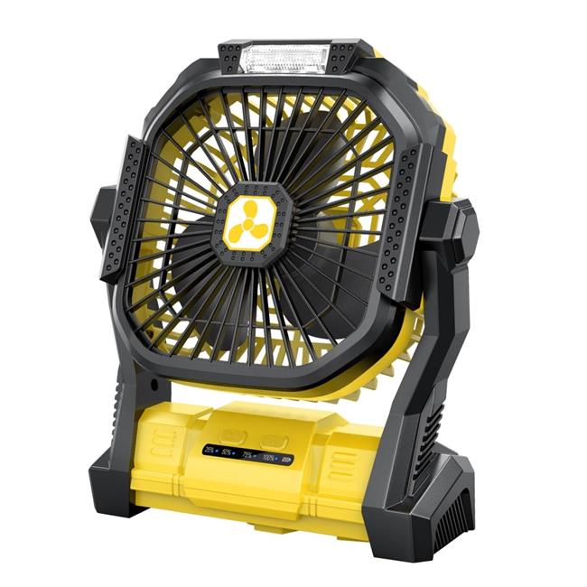 tek NT82608 Portable 12000mAh Rechargeable Battery Operated Camping Tent Fan with LED Lantern, USB-C Cordless Outdoor Ventilator for Travel, Picnic, Bedroom, Emergency