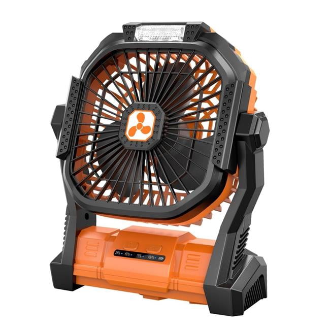 tek NT77157 Portable 12000mAh Rechargeable Battery Operated Camping Tent Fan with LED Lantern, USB-C Cordless Outdoor Ventilator for Travel, Picnic, Bedroom, Emergency