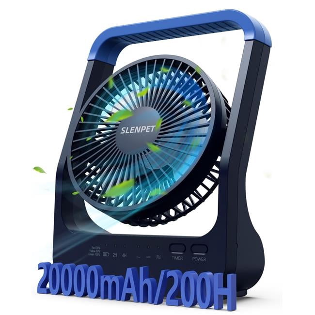 tek NT82180 SLENPET 350 deg Rotation 20000mAh Battery USB Rechargeable Portable Super Quiet Fan with Up to 200H Runtime, Timer, 3 Speed for Travel, Camping, Bedroom, Office