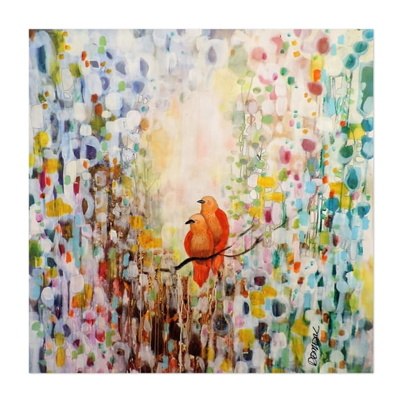 tel que nous sommes - Painting Bird Abstract Nature Watercolor Floral Modern Art Wildlife Unframed Wall Art Print 32 x 32 inches