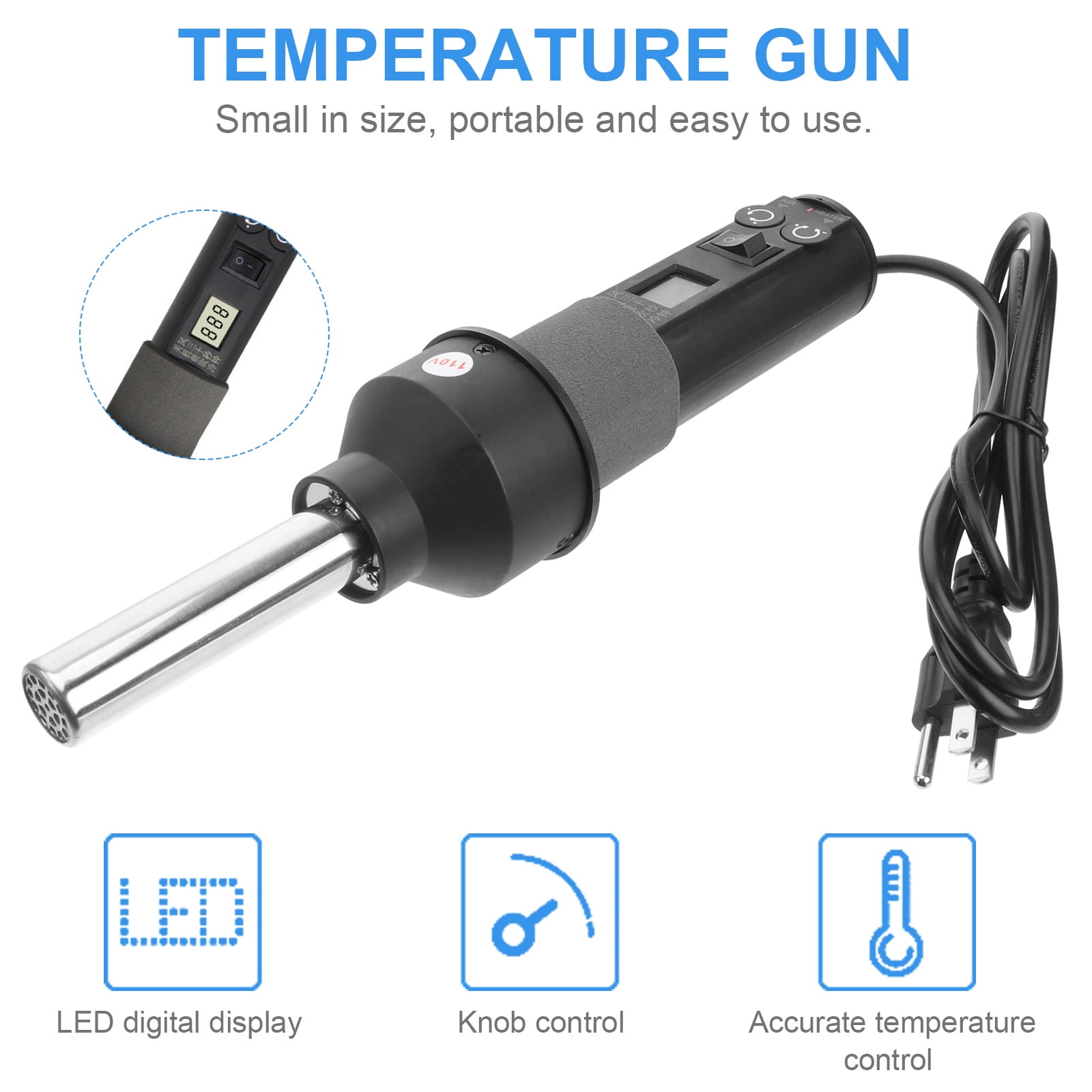 temperature heat gun 110V 430W LCD Electronic Heat Hot Air Desoldering  Soldering Station with Nozzles Kit (US Plug)