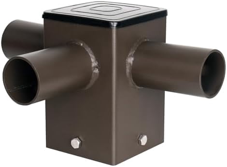 Triple 90° Tenon Adapter For 4-Inch Square Poles - Dark Bronze Steel Bracket With 3 Arms For Flood/Parking Lot Lights