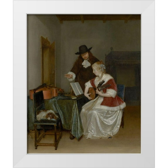 ter Borch, Gerard 15x17 White Modern Wood Framed Museum Art Print Titled - The Music Lesson
