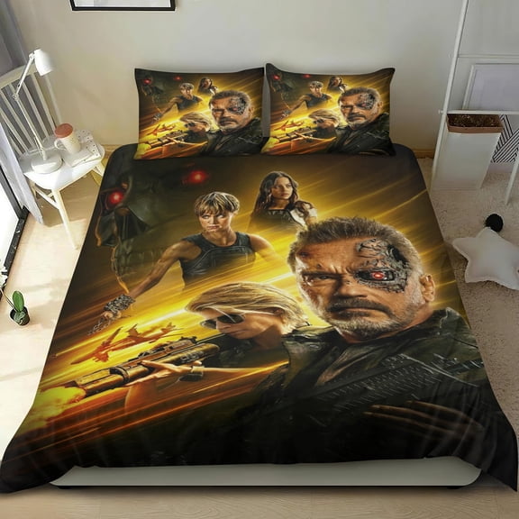 terminator Themed Bed Sheet Set Three Piece Set 53x79 In ches Comfortable And Skin Friendly Unique Design Creating A Star Studded Night Home Decor Gifts For Family Friends fans