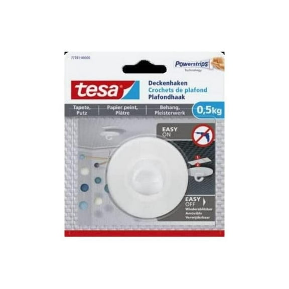 tesa Ceiling Hook for Wallpaper and Plaster Holds up to 500 Grams, 77781-00000-00 On sensitive