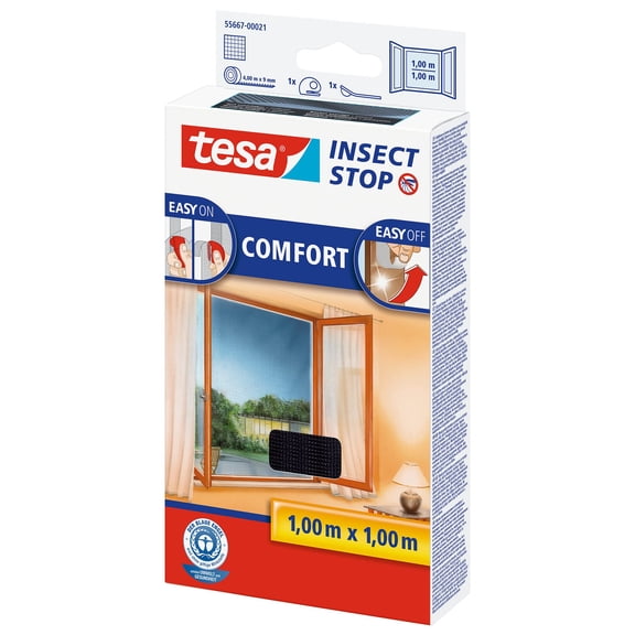 tesa Insect Stop COMFORT for Windows - Window Screen with Self-Adhesive Hook & Loop - Insect Me