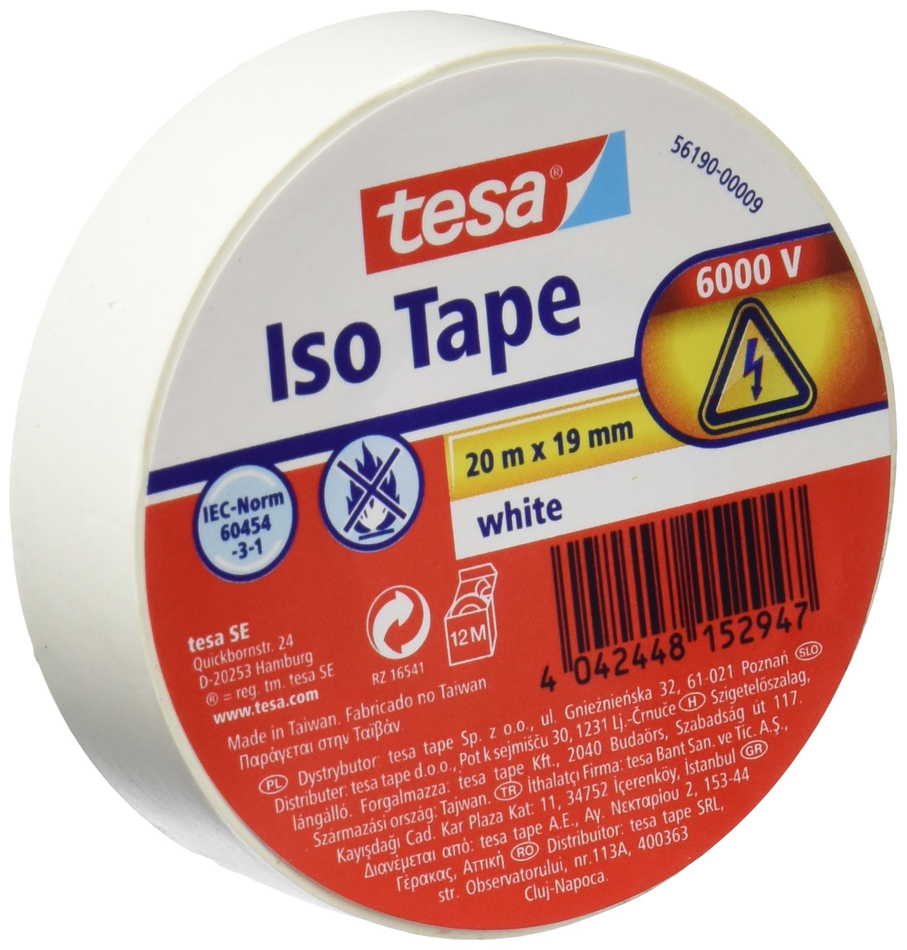 Tesa Insulating Tape – Self-Adhesive, Flame-Retardant, 10m Black, For Electrical Repair