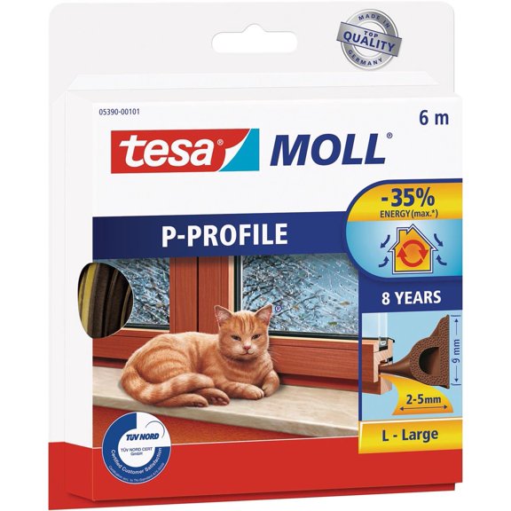 tesamoll P-Profile Seal - Self Adhesive Rubber Draught Excluder for Insulating Gaps in Windows