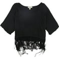 thumbnail image 1 of testament Womens Fringed Pullover Blouse, Black, Juniors, Small, 1 of 1