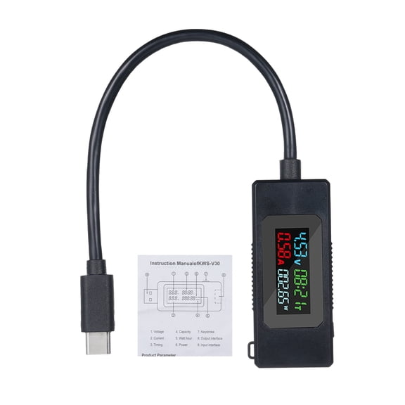 tester,Type-c Lcd Display 0-6.5a 195w Type-c And 4-30v 0-6.5a Display Type-c Tester Meter Type-c Usb 195w Type-c Usb Voltmeter And Display Tester With Color Meter 4-30v Usb-c Black