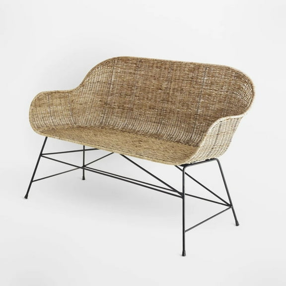 texxture Ormond Woven Rattan Settee Metal Legs, Home Furniture, Natural