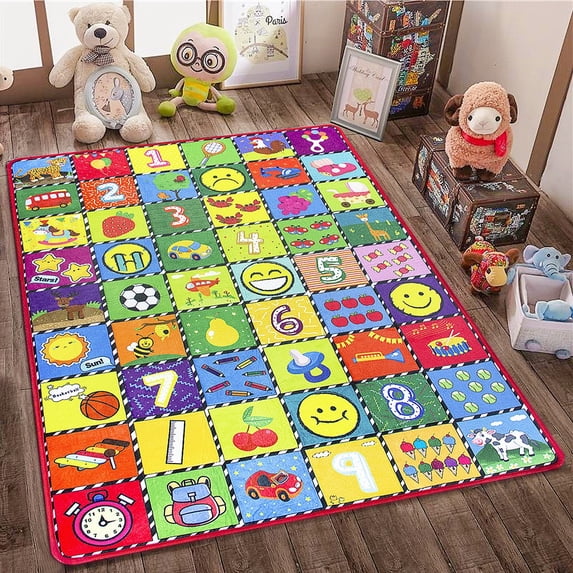 teytoy Baby Mat for Floor 59' x 41' - Kids Area Rugs Educational Play Mat for Room Decor, Baby Play Mat,Count Game, Learn Animals, Expressions, Family Beach Carpet Outdoor Indoor Gift