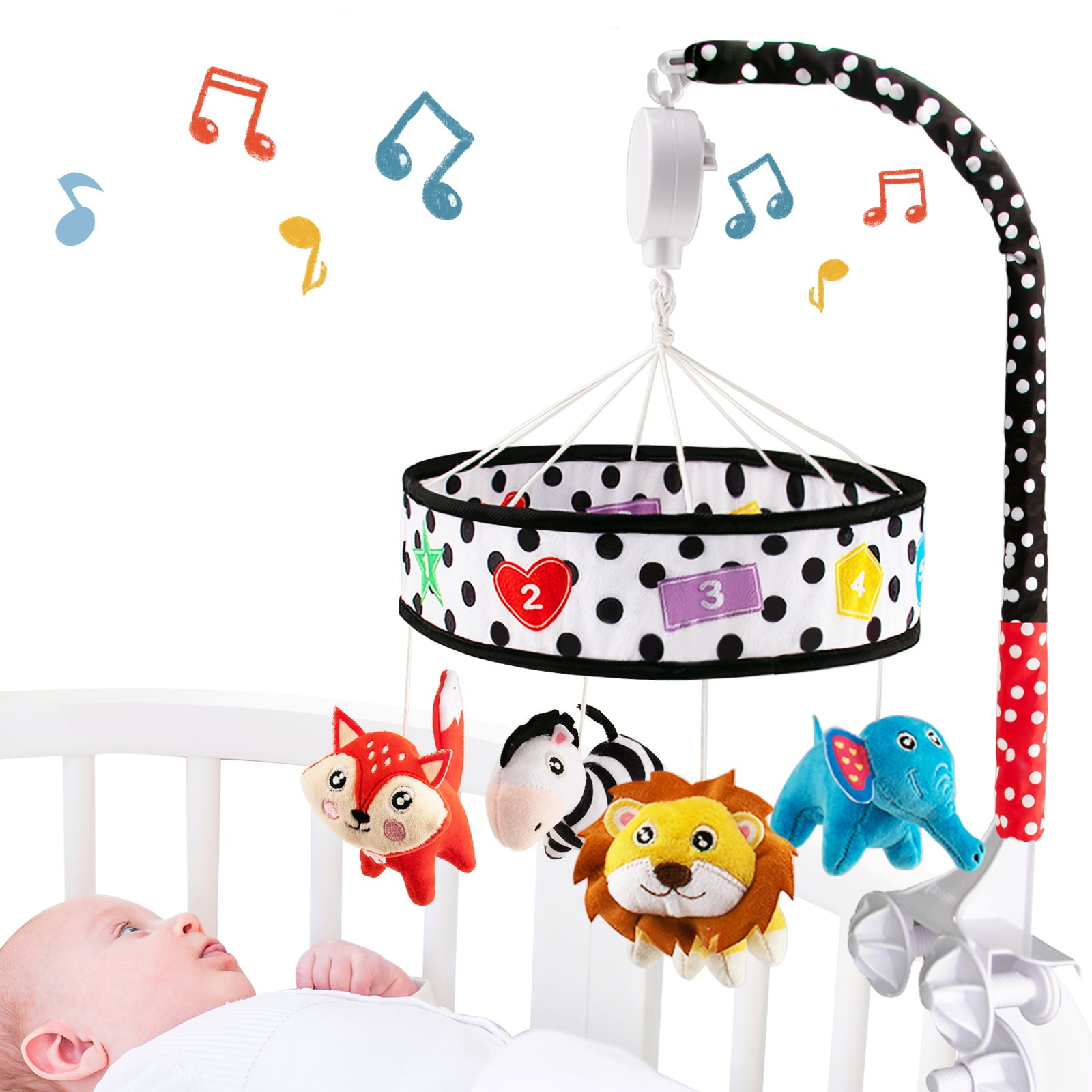 teytoy Baby Mobile for Crib, crib toys hanging Music Box and 4 Plush Animals for Infant,high ...