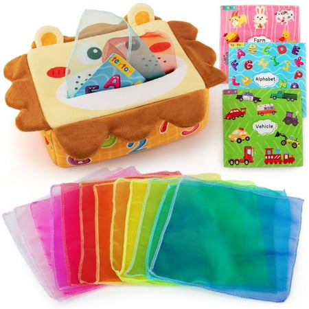 teytoy Baby Tissue Box Toy-Lion,baby montessori toys,Soft Stuffed Crinkle Montessori Sensory Toys for Infants 10.6 x 5.9x3.9 inch