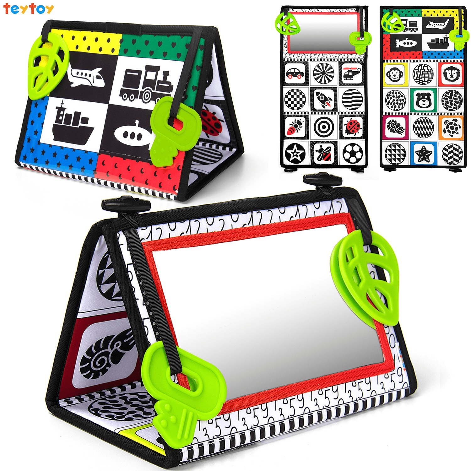 teytoy Tummy Time Floor Mirror with Teethers,Double High Contrast Baby