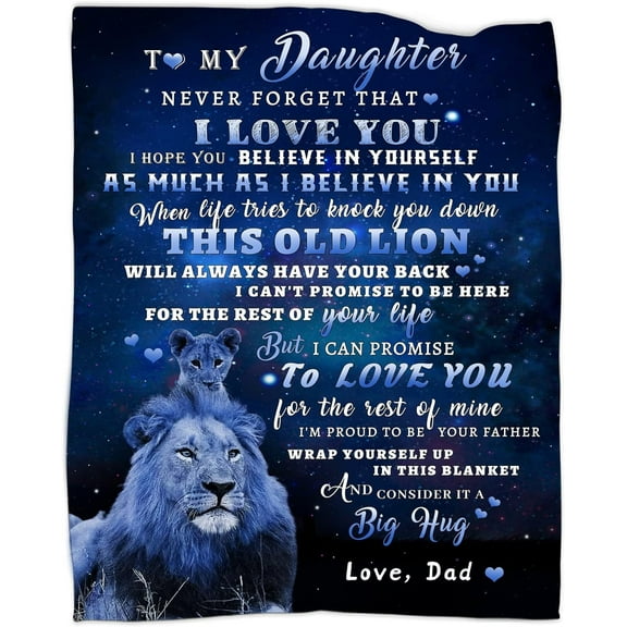 tgruihm Daughter Gift from Dad to My Daughters Blue Lion Blanket Christmas Birthday Gifts for Daughter from Dad Mothers Day Present for Adults Daughters Graduation Flannel Throw Blanket