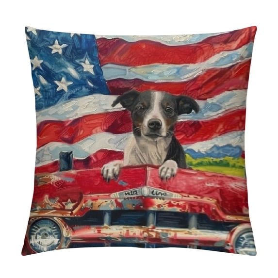 th of July American Flag Truck Dog Throw Pillow Covers f Sunflower Patriotic Blue Red Farmhouse Decorative Pillow Cases Independence Day Gifts