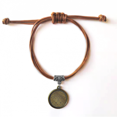 thumbnail image 1 of thailand culture circular foil bracelet leather hide wristband brown jewelry, 1 of 4