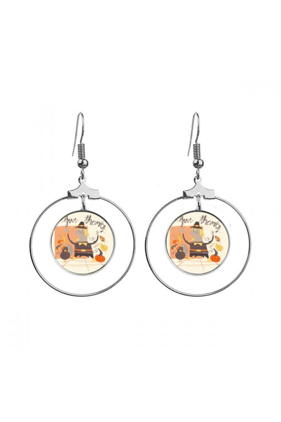 thanksgiving day cartoon man pattern earrings dangle hoop jewelry drop circle